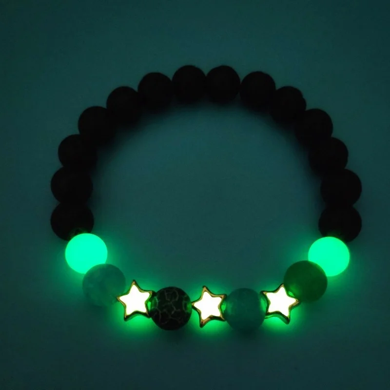 

2019 New Energy Volcanic Stone Luminous Bracelet 8mm Weathered Natural Stone Star Luminous Bracelet Wholesale