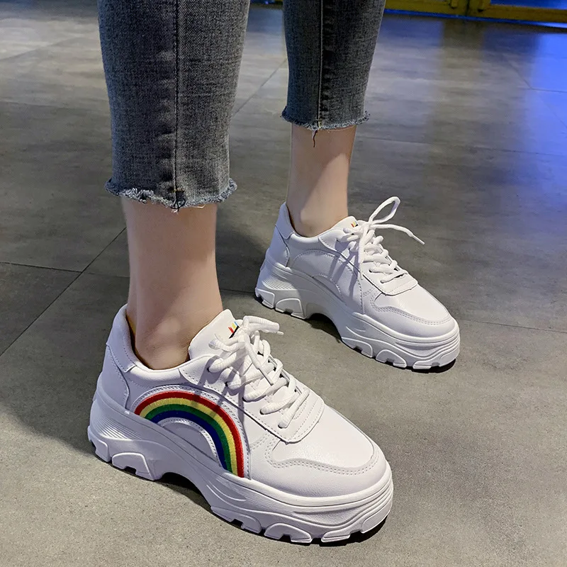 

Casual Sneakers Women White Shoes Fashion Female Platform Shoes Ladies Lace Up Rainbow Vulcanize Shoes Loafers Femmes Chaussures