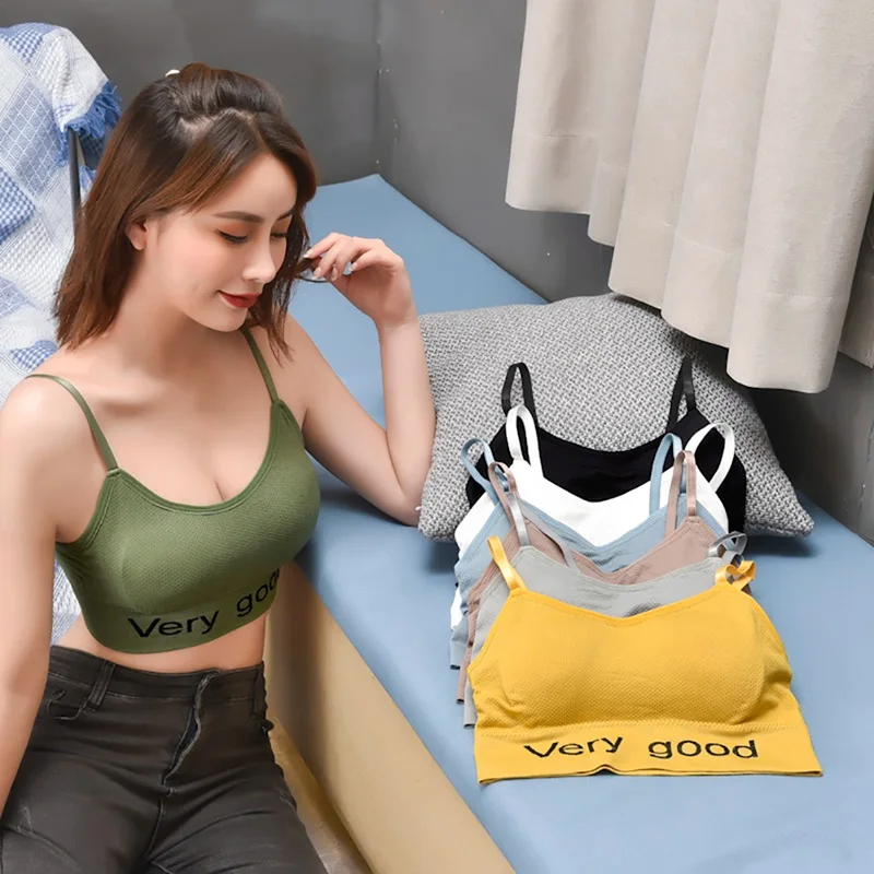

Women's Sling Underwear Fashion Letter Print Female One-piece Bra Beautiful Back Vest No Steel Ring Bottoming Sports Tank Top