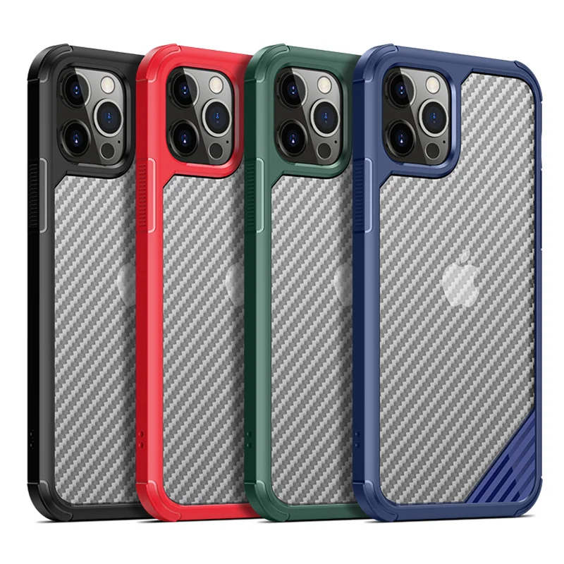 

For iPhone 12 11Pro Max X 8Plus 7 2021 new super protection carbon fiber shockproof anti-fall mesh transparent mobile phone case