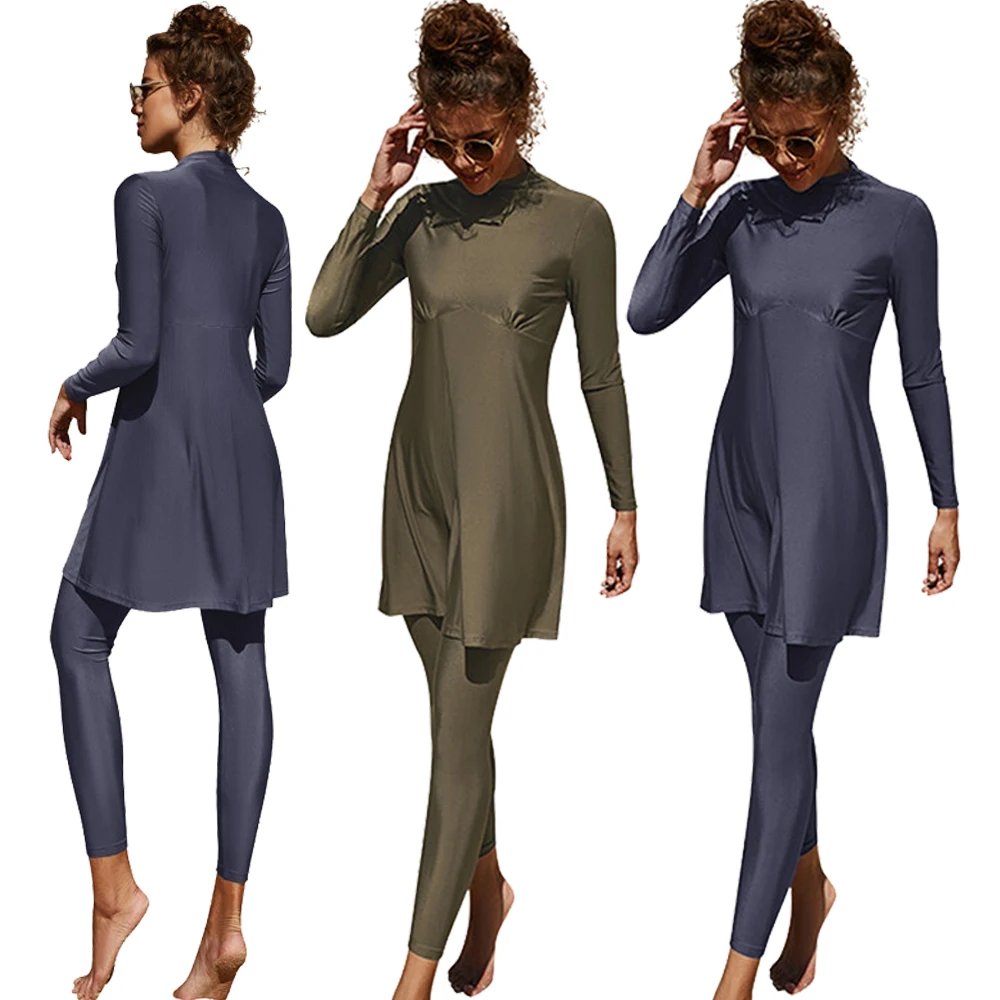 

New Women Muslim Swimwear Swimsuit Burkini Modest Two-Pieces Set Full Cover Long Sleeve Beachwear Islamic Arab Tops Pants Suit
