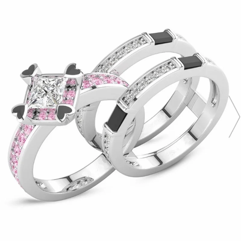

New Fashion Classic Pink Zircon Ring Set Women's Anniversary Jewelry Special Gift Wholesale