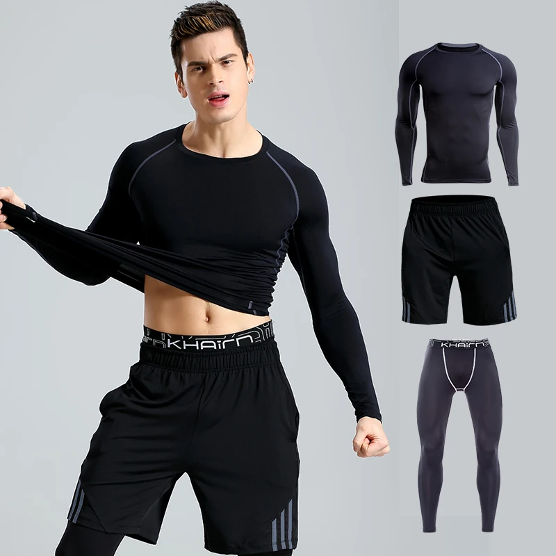 Лидер продаж спортивные комплекты 3 предмета мужская длинная одежда для фитнеса