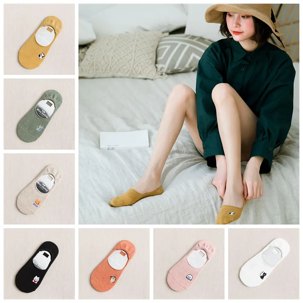 Носки в японском стиле Харадзюку с вышитыми животными женские летние хлопковые