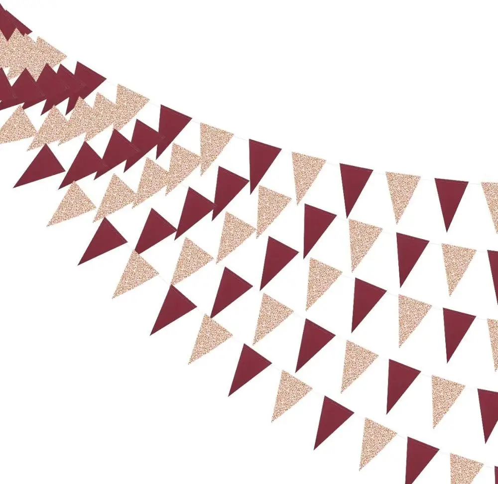 

3M Rose Red Burgundy Paper Banner Glitter Paper Garlands Champagne Flag for Wedding Bridal Shower Bachelorette Party Decorations