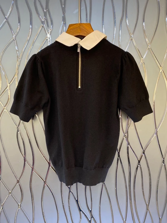 

2021 early spring new women's color matching lapel stitching decorative short-sleeved all-match top 107