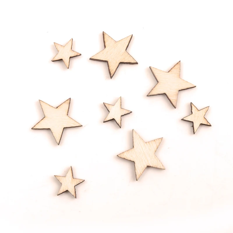 

Wooden Star Snowflake Pattern Garniture Handmade Crafts Home Decoration Accessories Scrapbooks Painting DIY 5-15mm 100pcs