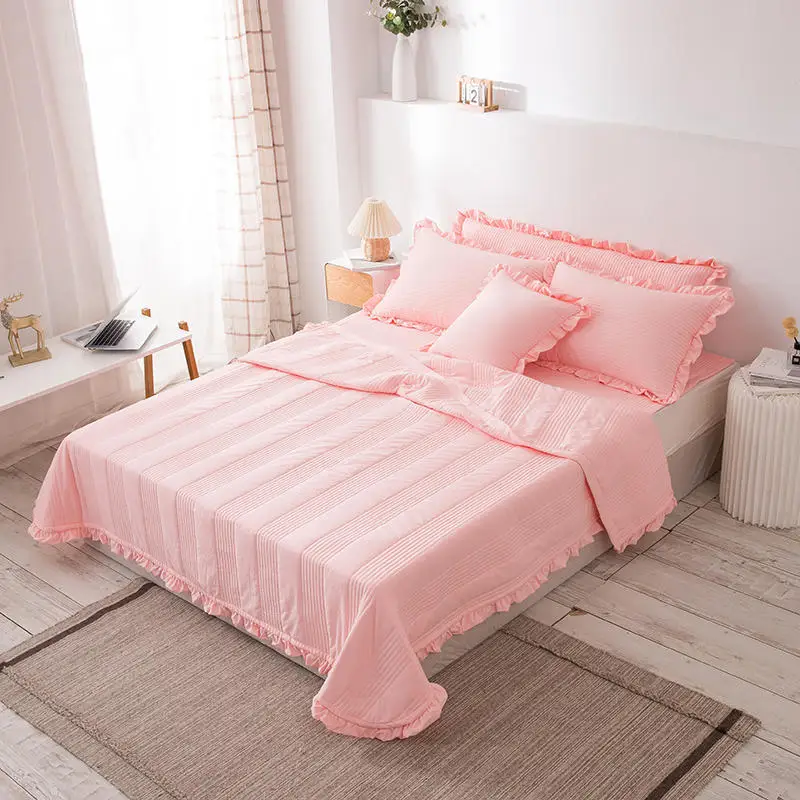 

Summer Washed Cotton Quilt Air-conditioning Comforter Soft Breathable Blanket Thin Leaf Print Bedspread Bed Cover Home Textiles