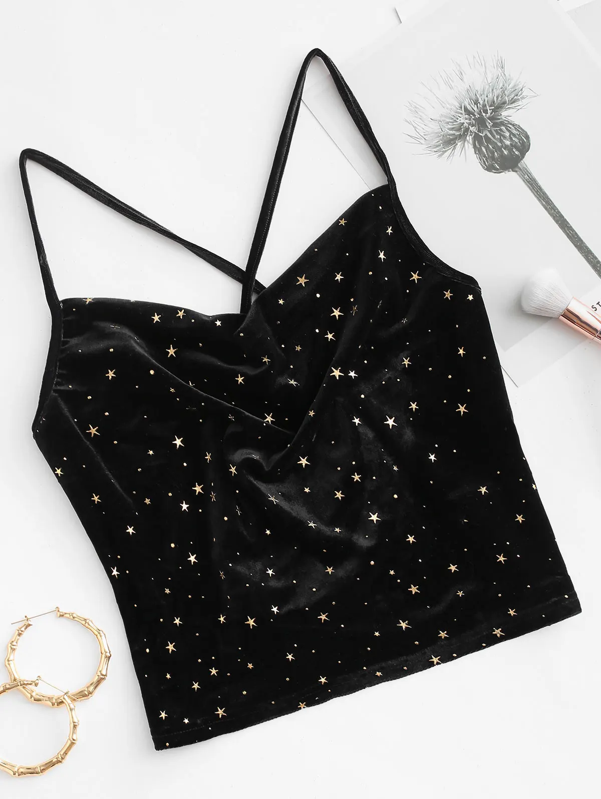 Женский бархатный топ на бретельках ZAFUL Sparkle короткий весна-лето 2020 | Женская