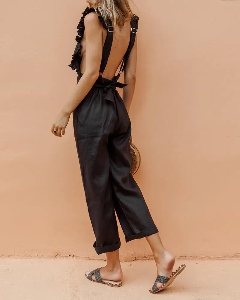 Summer Jumpsuit Women Clubwear Ruffle Strap Playsuit Bodycon Party Backless Jumpsuits Rompers Wide Leg Trousers S-XL | Женская одежда