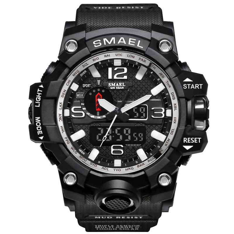 1545 Black Silver SMAEL брендовые Модные мужские спортивные часы Мужские Аналоговые кварцевые часы военные часы мужские S Shock часы мужские 1545 relogios masculino - Цвет: 1545 Black Silver