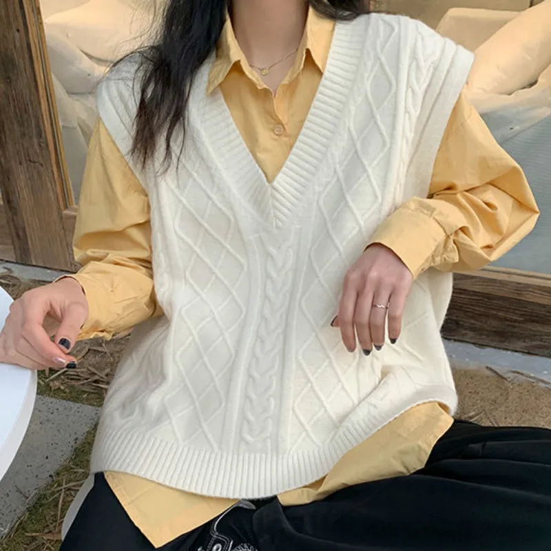 

Sweater Vests Women V-neck Solid Purple Knitted Loose Ulzzang Hot Selling Spring All-match Casual New Arrival Sleeveless Female