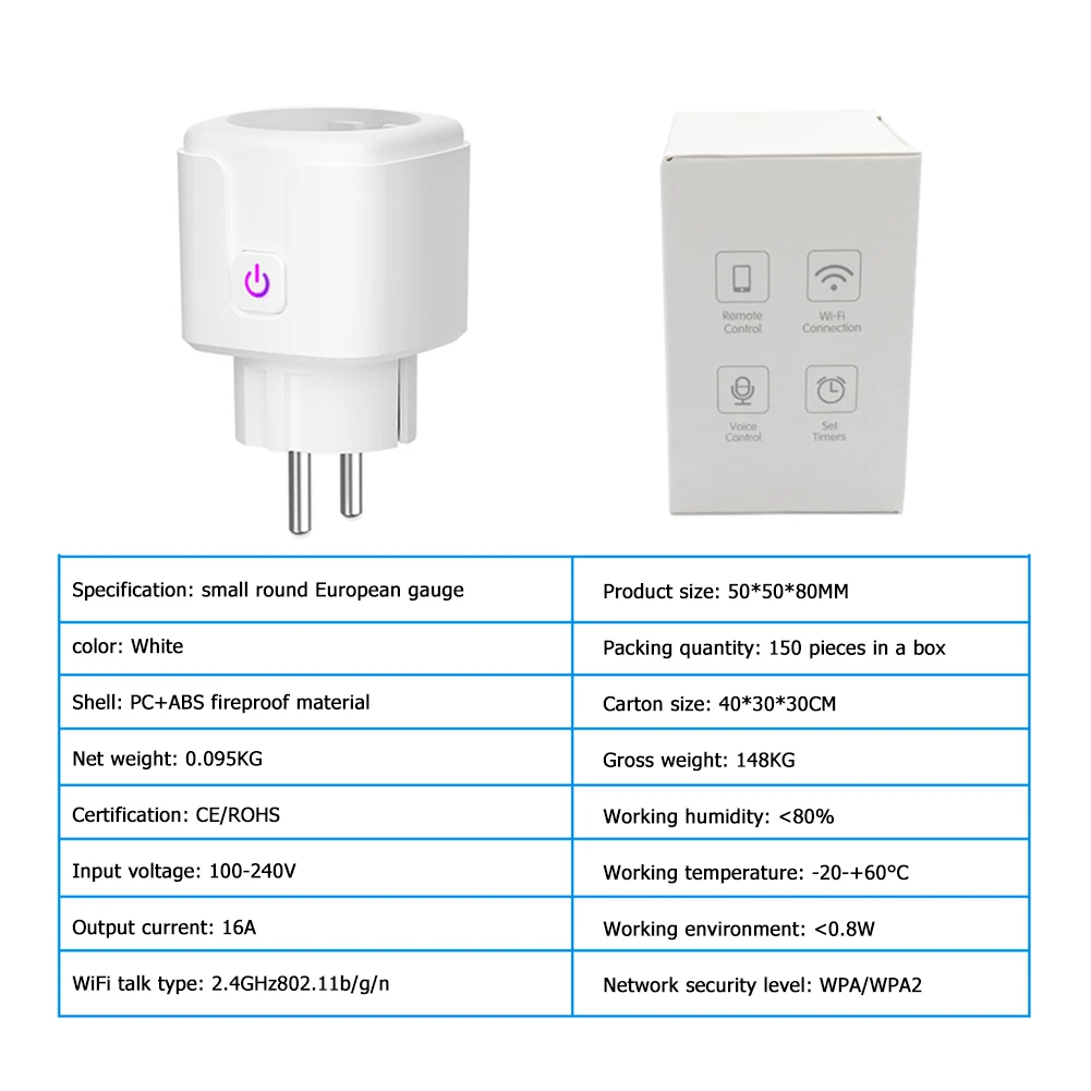 

WiFi Smart Plug Socket EU 16A Power Energy Monitor Timing Function Tuya SmartLife APP Control Works With Alexa Google