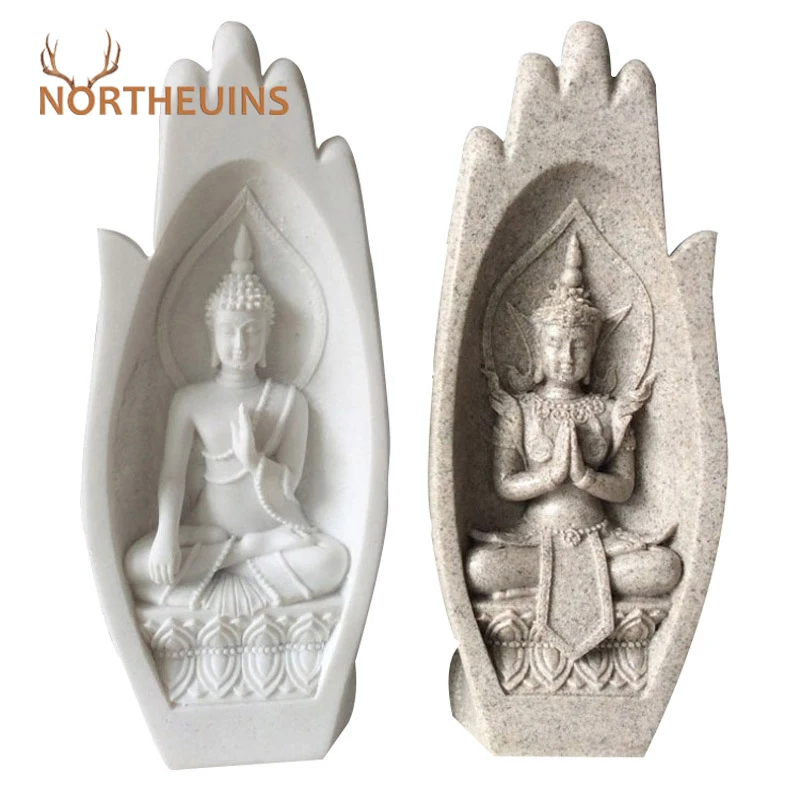 

NORTHEUINS Resin Sandstone Bergamot Buddha Statue Modern Home Decor on the Shelf Home Decoration Accessories Living Room Decor