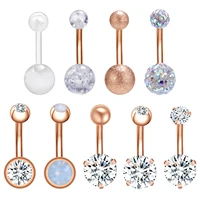 5 9pcsset 14g stainless steel belly button rings double ball opal belly navel piercing for women rose gold nombril piercing