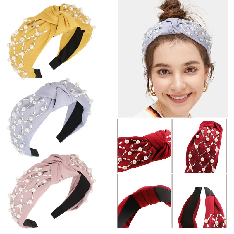 

Жемчужные стразы, лента для волос в стиле ретро крест, плетенная повязка для головы ободок широкая сторона обруч для волос резинки 2021 новые ...