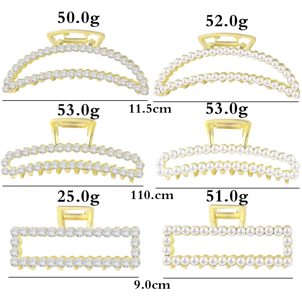 

Hot Metal Golden Hairpin Elegant Women Big Size Crystal Pearl Chic Headwear Hairpin Accessories