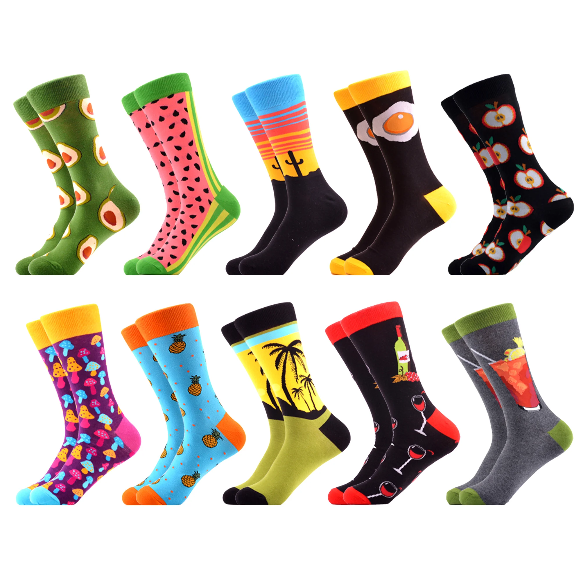 06672 (10pairs) SANZETTI/цветные мужские забавные носки без пятки из чесаного хлопка; одежда в стиле хип-хоп; Новинка; уличные носки для катания на коньках; носки для свадьбы; счастливый подарок - Цвет: 06672 (10pairs)