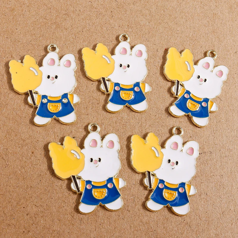 

10pcs 28*31mm Cartoon Enamel Bear Candy Charms for Jewelry Making Alloy Animal Charms Necklaces Earrings Pendants DIY Crafts