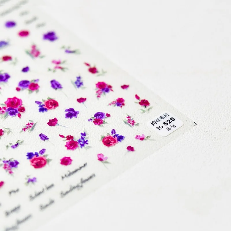 

5D Nail Art Decorations Purple Red Flowers Nail Sticker Anaglyph Effect Nail Art Stickers Adhesive Decals Manicure Accessories
