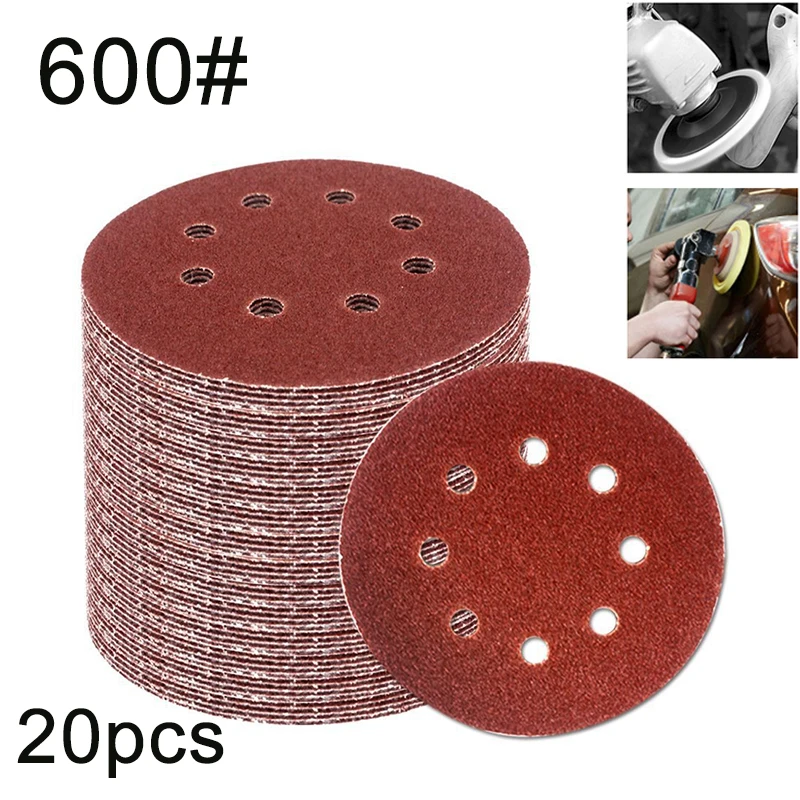 Круглые шлифовальные диски 20 шт. 5 дюймов 8 отверстий наждачная бумага 600 зерен для