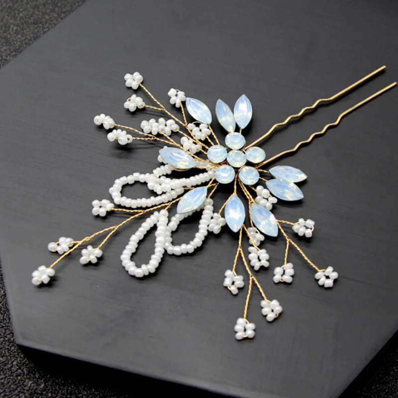 Очаровательный цветок искусственный зажим серебряный жемчуг бусины опал