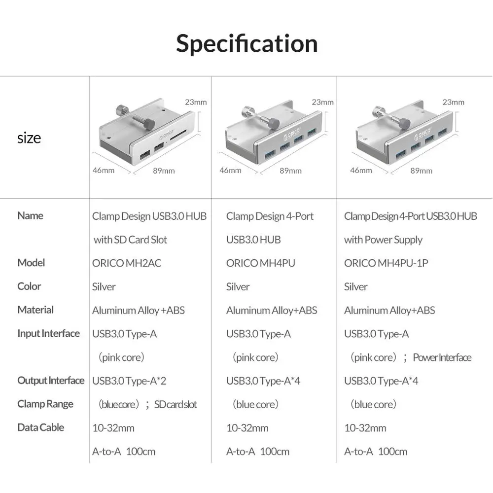 ORICO Clip-type USB3.0 концентратор Алюминиевый внешний мульти 4 порта USB разветвитель адаптер для настольных ноутбуков Компьютерные аксессуары(MH4PU