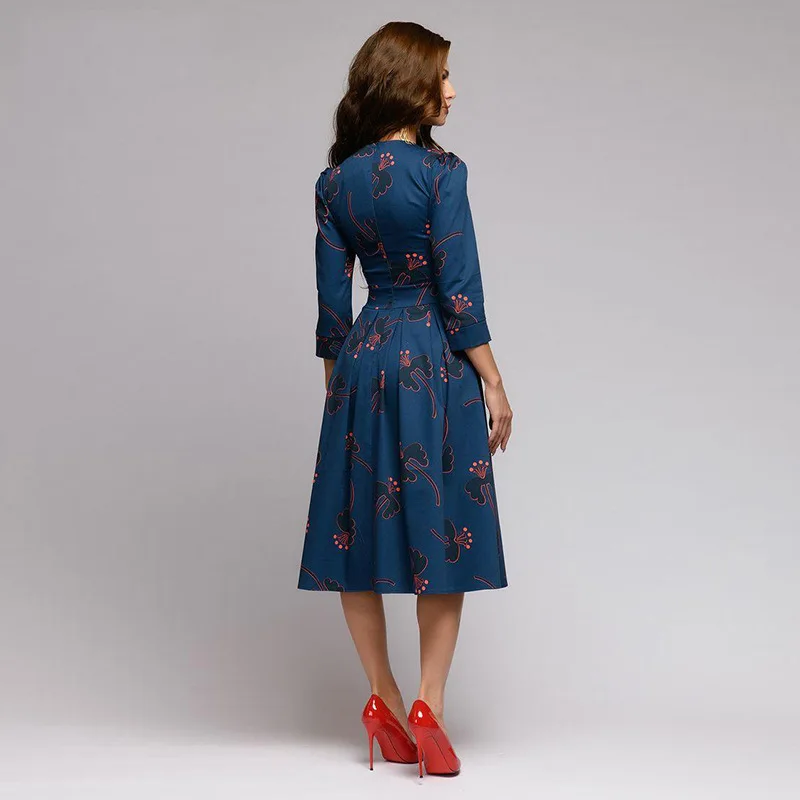 

Women's Clothing Printing Midi Dress 2020 Fashion O-neck Long sleeve Slim Winter Dress Female Casual A-line Vestido De Mujer