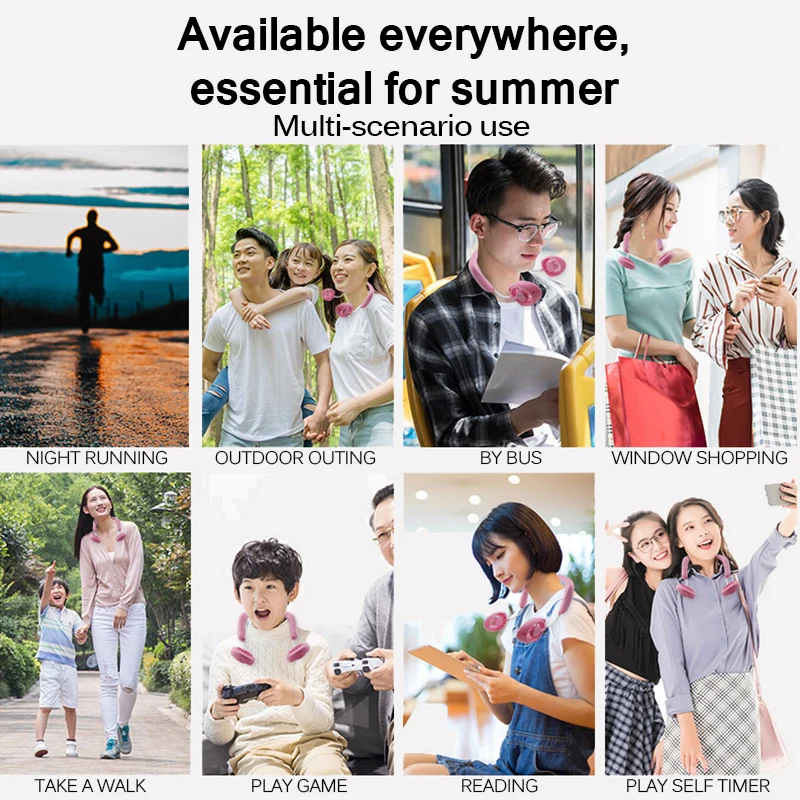 

Adjustable USB Portable Fan Hands-Free Neck Fan Hanging Rechargeable Mini Sports Fans Wearable Sport USB Gadgets Camping Cycling