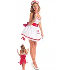 Соблазнительный красный белый костюм медсестры для косплевечерние с рисунком сердцебиения, фэнтезийное праздничное платье на Хэллоуин