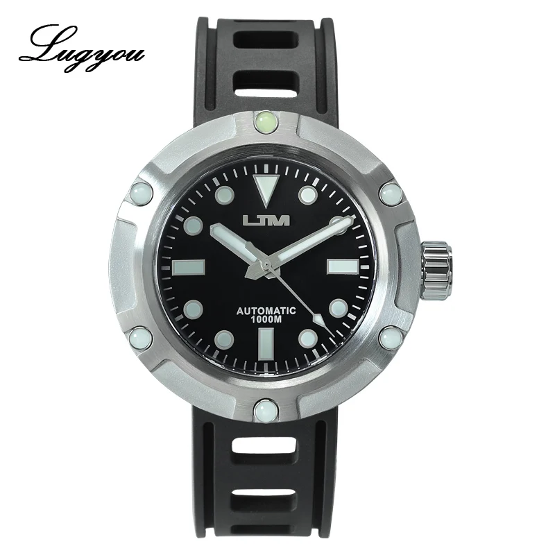 Black Steel Lugyou San Martin, автоматические часы для ныряльщиков, нержавеющая сталь, сапфир, керамика, вращающийся ободок, черный, 100 атм, водонепроницаемость, супер свечение - Цвет: Black Steel