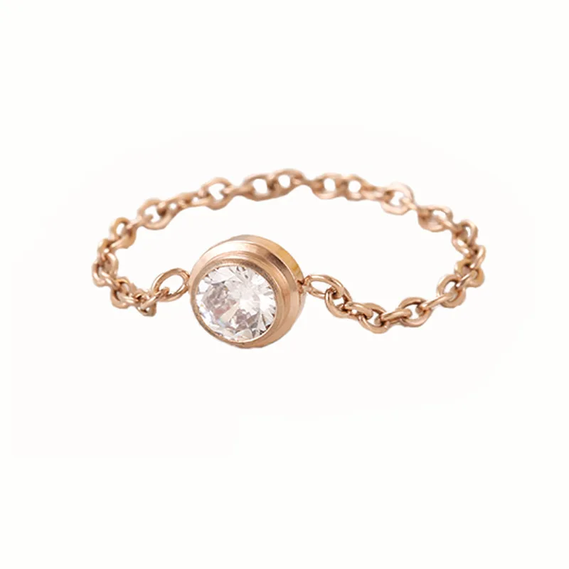 Женское позолоченное кольцо-цепочка из нержавеющей стали с инкрустацией