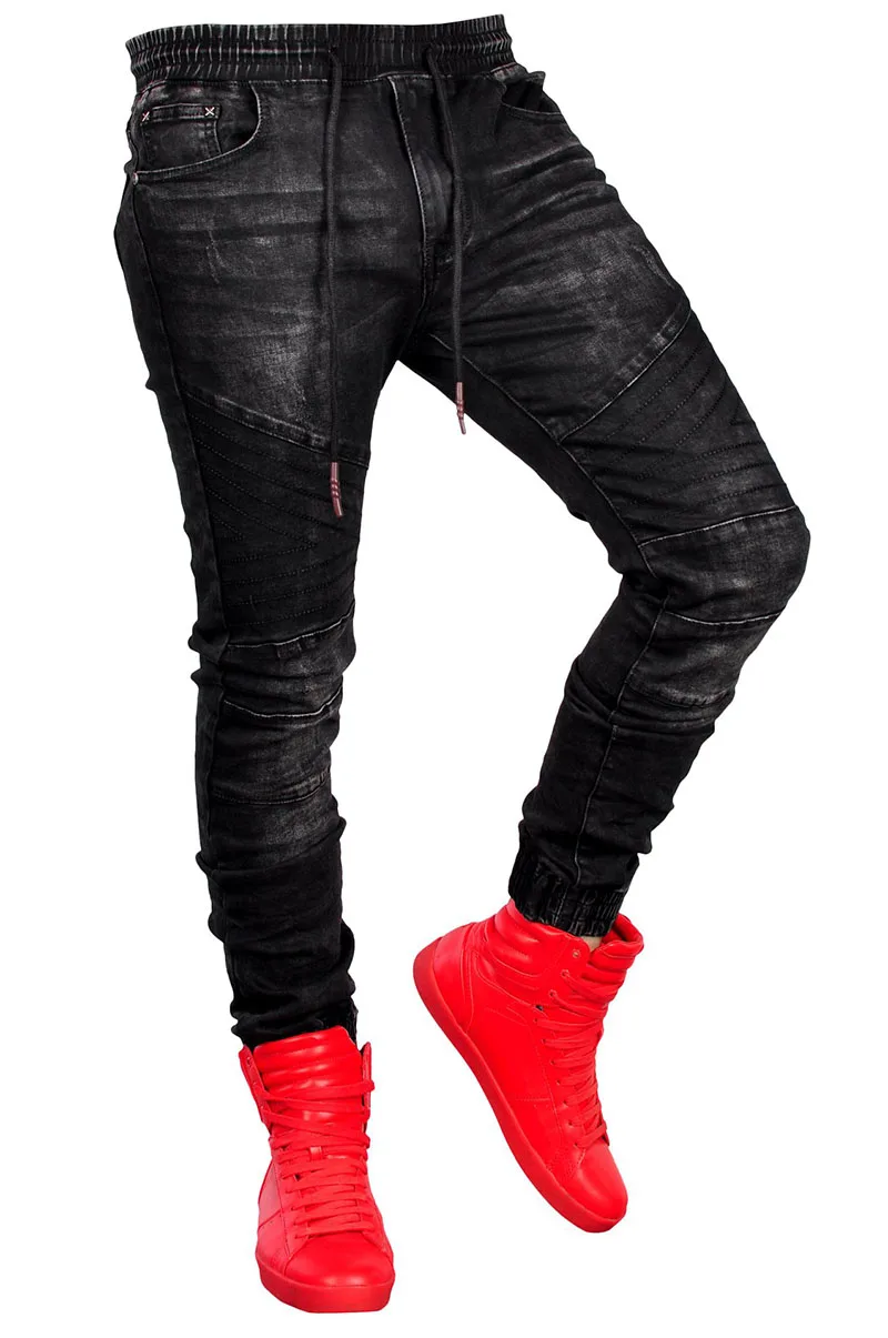 Men Black Jeans Fashion Slim Fit Elastic Waist Jogger Denim Jeans Hombre Casual Loose Hip Hop Denim Pants Pantalones Vaqueros