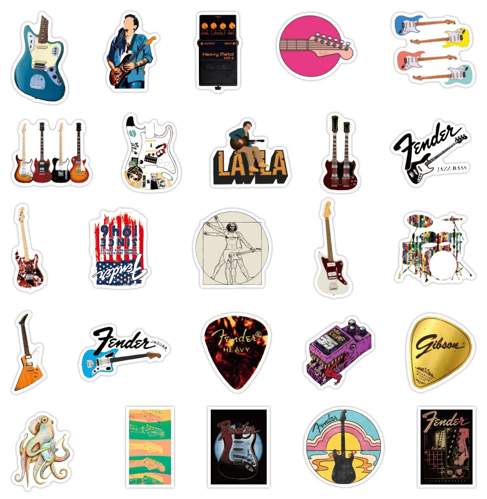 

50Pcs Guitar Music Lover Stickers Flakes for Cars Motorcycles Furniture Children's Toys Luggage Skateboards Lable Graffiti