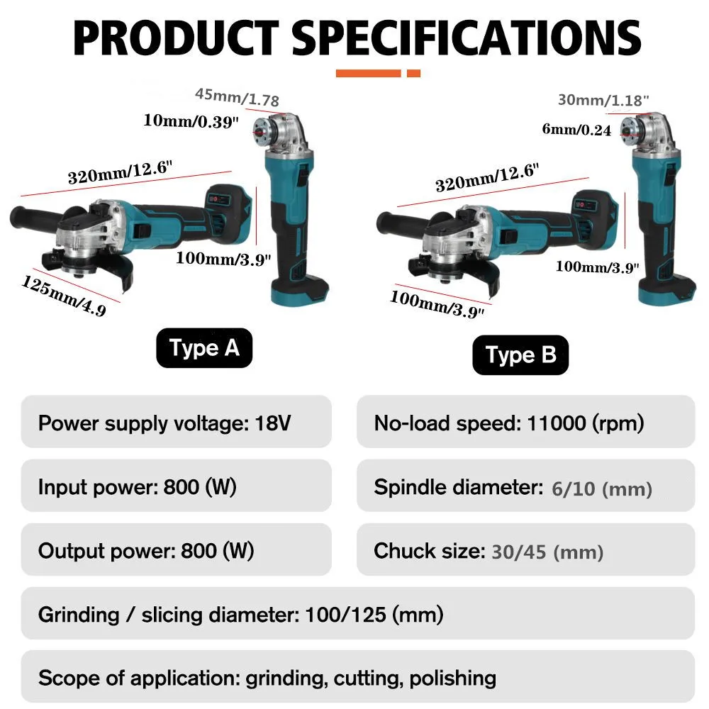 

Upgrade 800W 18V 125mm 3 speed Brushless Cordless Angle Grinder For Makita Battery DIY Power Tool Cutting Machine Polisher