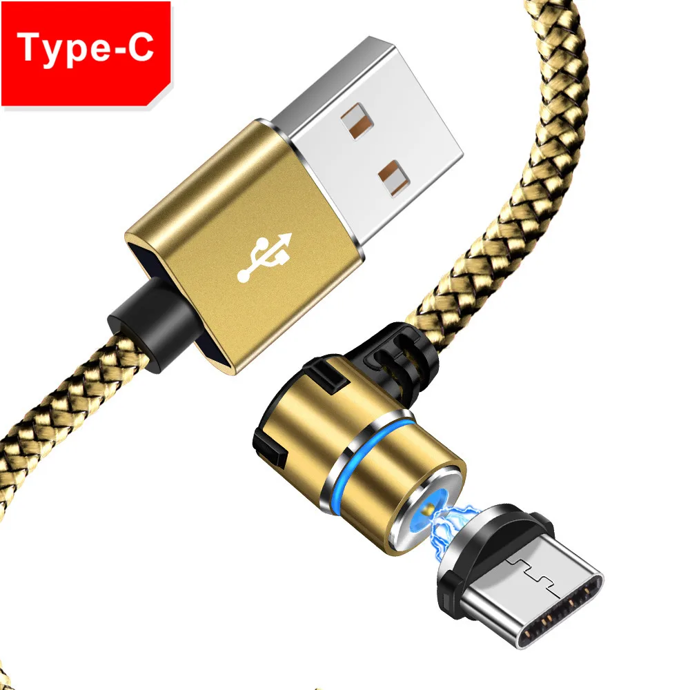 Магнитный 90 градусов mi cro usb type C кабель для iPhone 7 8 Plus X XS Max для Xiaomi Redmi Note 7 mi 8 для samsung S8 S9 Plus Кабель - Цвет: Type C Gold
