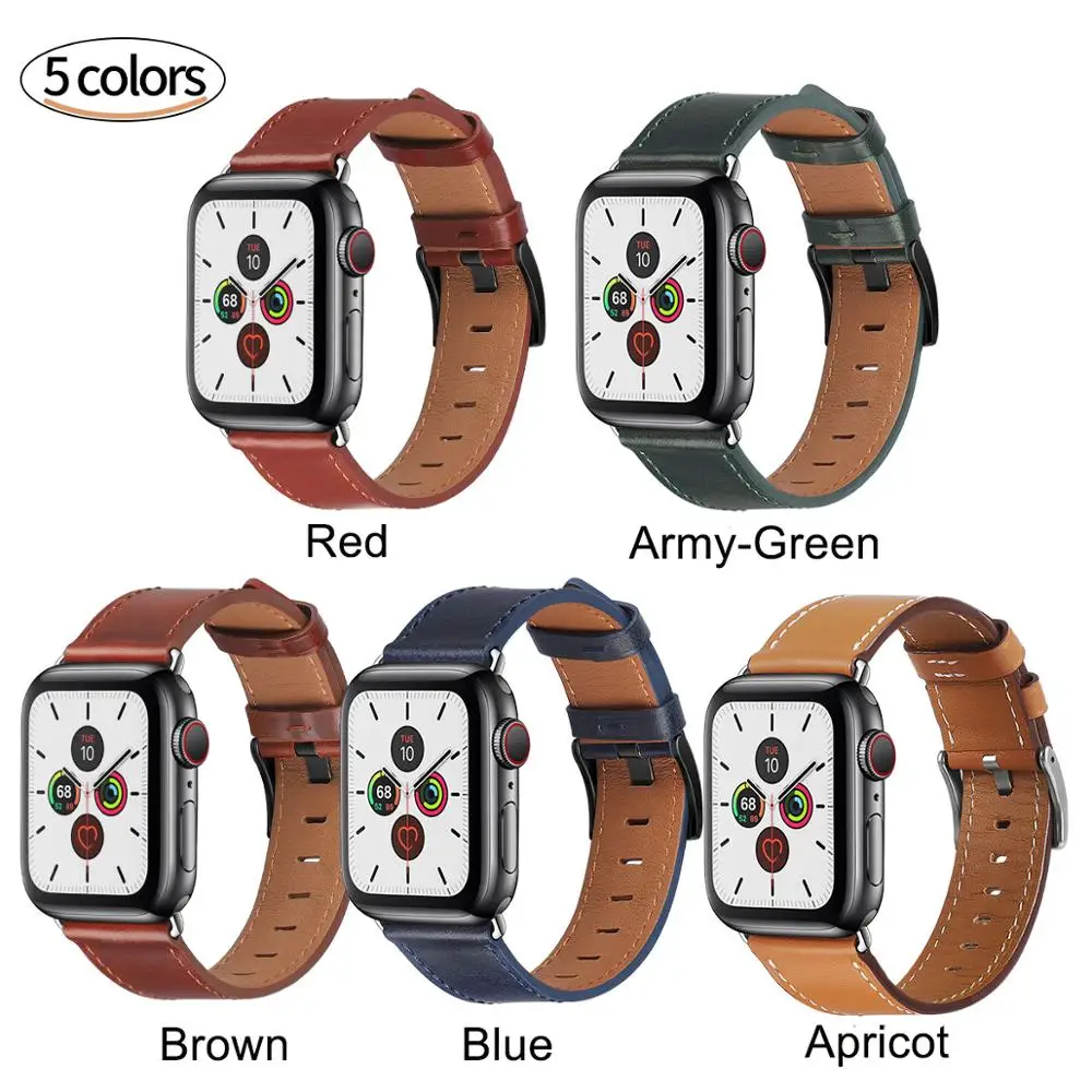 Ремешок из натуральной кожи для Apple Watch 5 44 мм 40 двухсторонний перфорированный