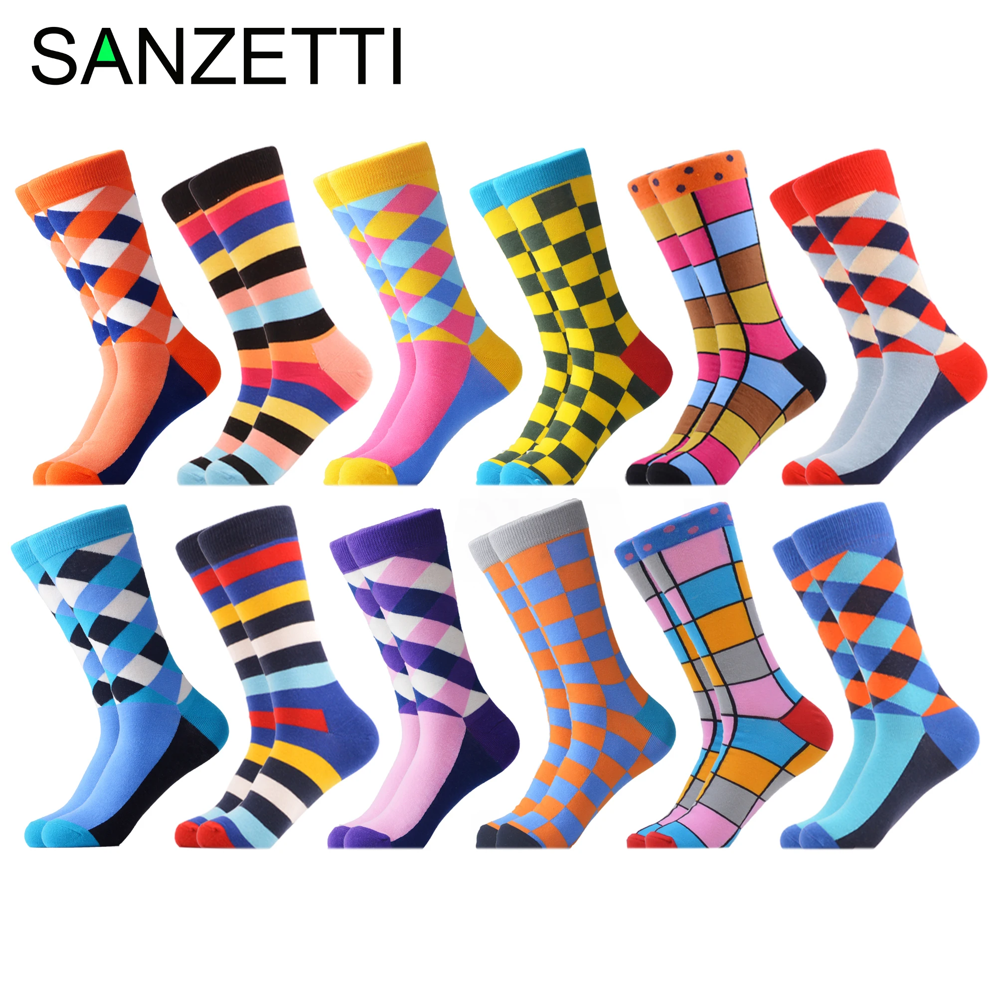 SANZETTI 12 пар/лот новые зимние теплые цветные мужские повседневные носки из чесаного хлопка с надписью Happy Crew новые свадебные носки