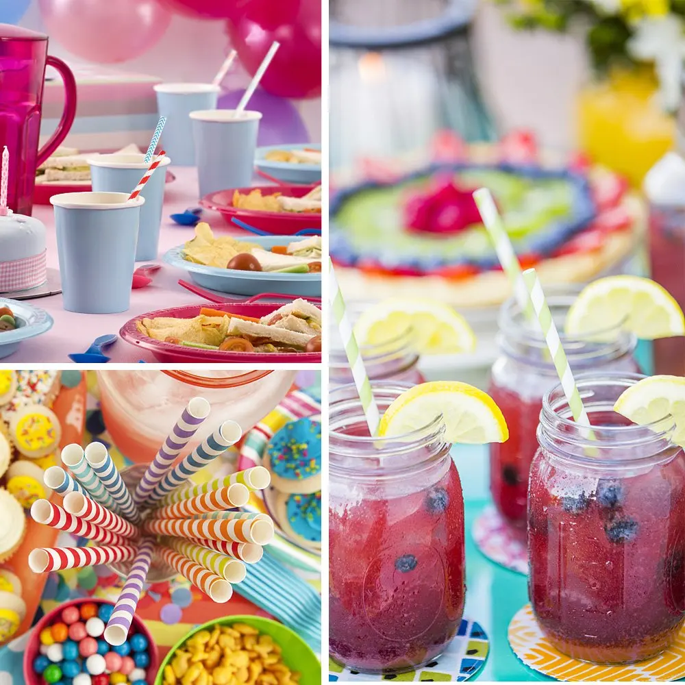 Бумажные соломинки Sangabery 25 шт. биоразлагаемые Разноцветные полосатые бумажные