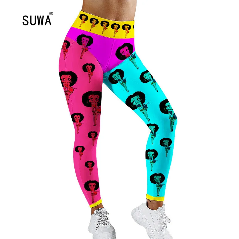 

Новинка 2020, уличная одежда, женские леггинсы с мультяшным принтом и эластичным поясом, Лидер продаж, повседневные длинные брюки с завышенно...