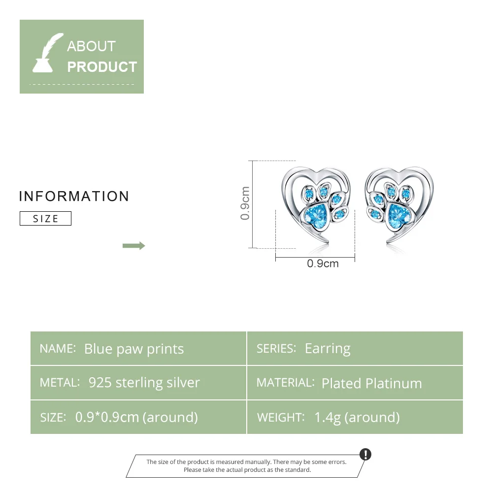 

bamoer Blue Crystal Paw Stud Earrings for Girl Heart Shape CZ Footprint Ear Studs Jewelry Women 2019 New Design Bijoux SCE654