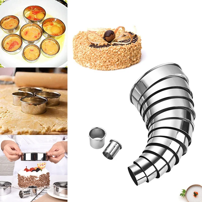 

14Pcs Stainless Steel Mousse Mould Dough Cutting Tool Cookie Biscuit Cutters Circle Pastry Cutters Cake Baking Mold