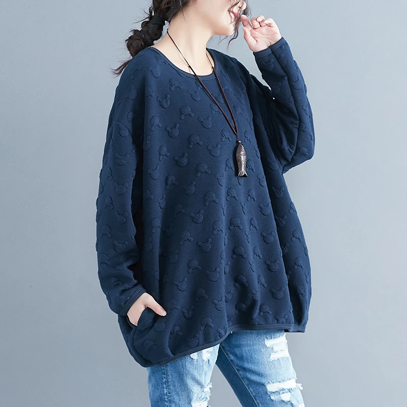 Женская толстовка с объемным рисунком в горошек Повседневная Свободная хлопковая длинным рукавом большие