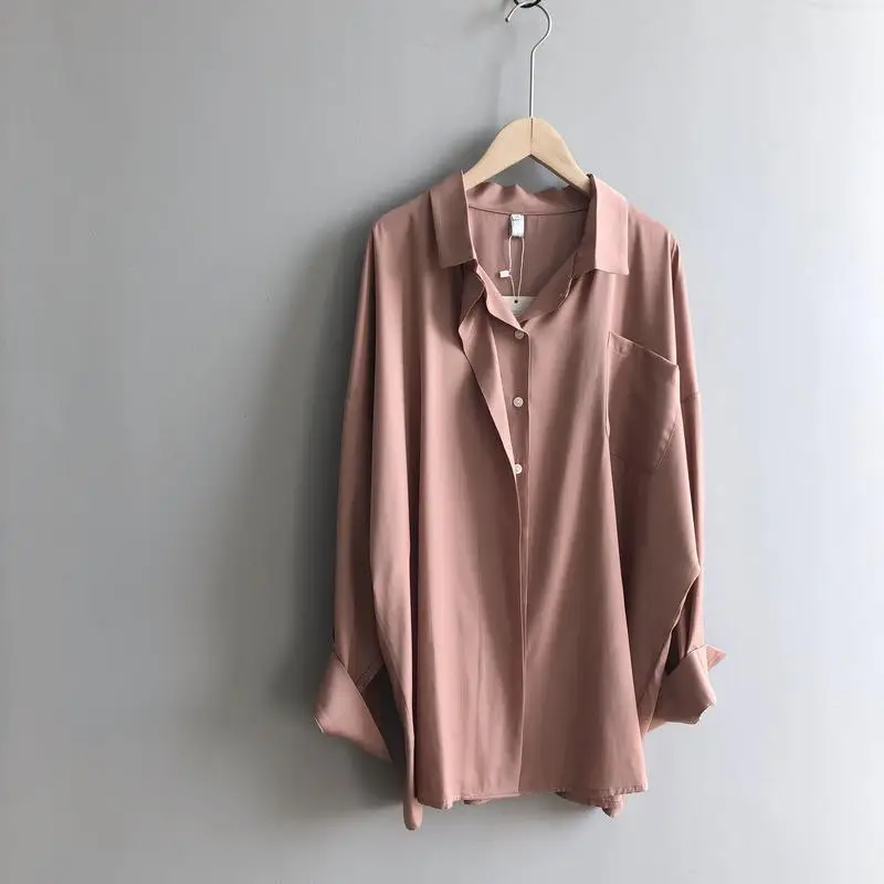 

Shirts Women Oversize Harajuku Elegant Solid Casual Summer Office Lady Long Sleeve All-match Female Tops Simple Single Breasted