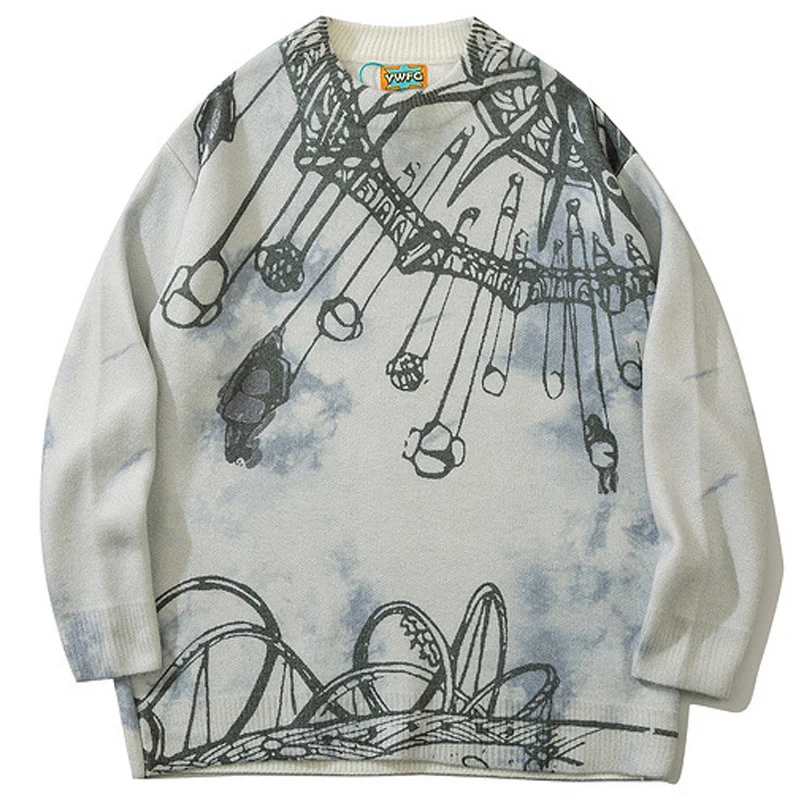 

Youth Knitted Pullover Couple Preppy Fun Pattern Jacquard Fall Sweater Pull Homme Simple All-Match Round Neck Loose New Sweater
