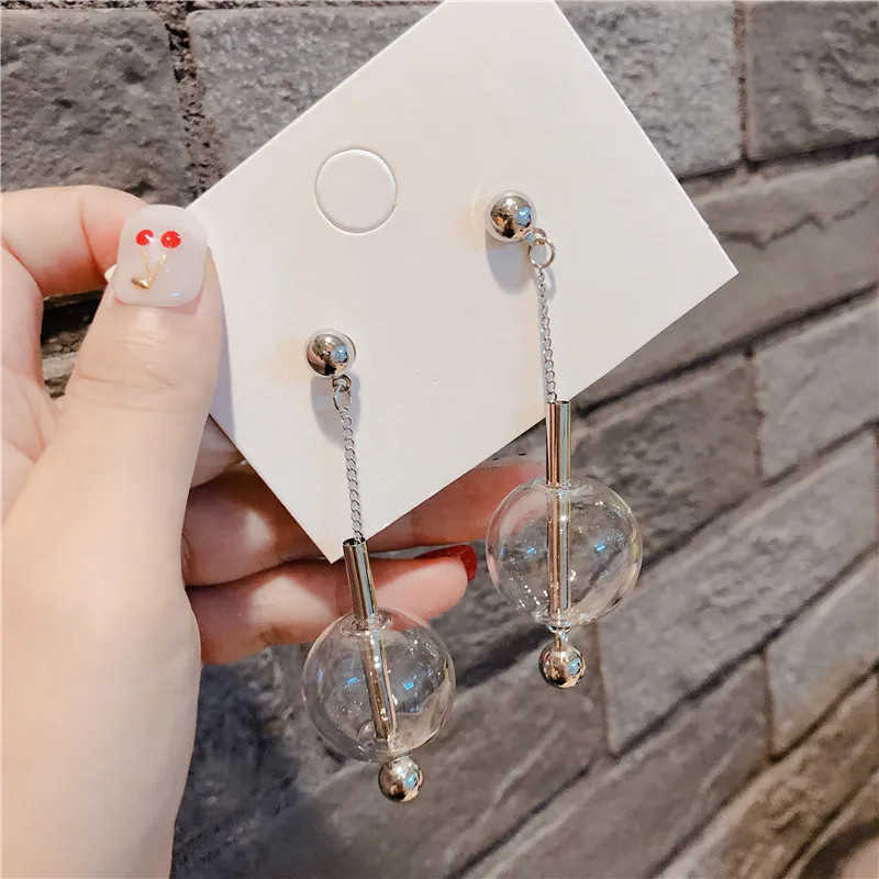 silver color Модные прозрачные шариковые длинные висячие серьги женские классические серьги новые ювелирные изделия - Окраска металла: silver color