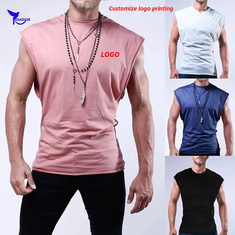Custom LOGO Men Sleeveless Cotton Tank Tops Bodybuilding Undershirt Clothing Gym Fitness Vest Sportswear O-Neck Running T-Shirt