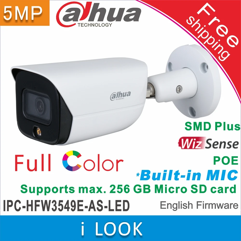 Бесплатная доставка Dahua IPC HFW3549E AS LED Full color IP67 IR 30M встроенный микрофон AI камера 5 Мп
