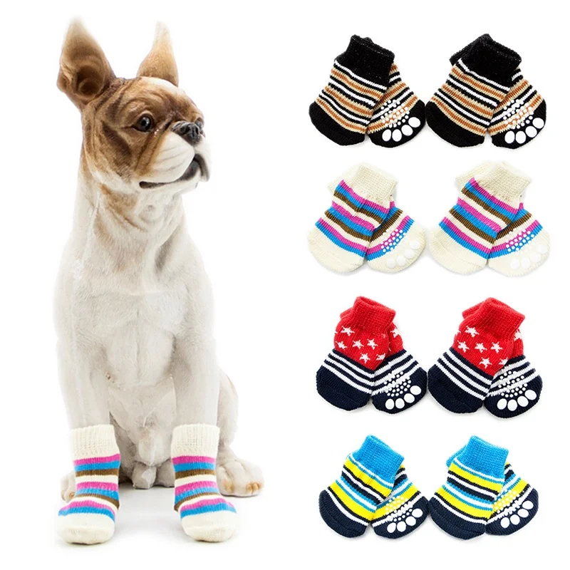 

Pet Dogs Anti-Slip Socks Small Cat Dogs Winter Striped Socks Thick Warm Paw Protector Dog Socks Booties Accessories