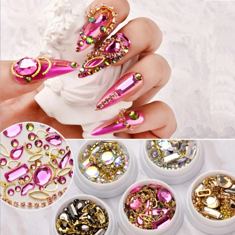 

1 Box 3D AB Diamond Mix Diverse DIY Glitter Glass Crystals Stones Nail Design Glass Rhinestones Nail Art Decorations Accessories